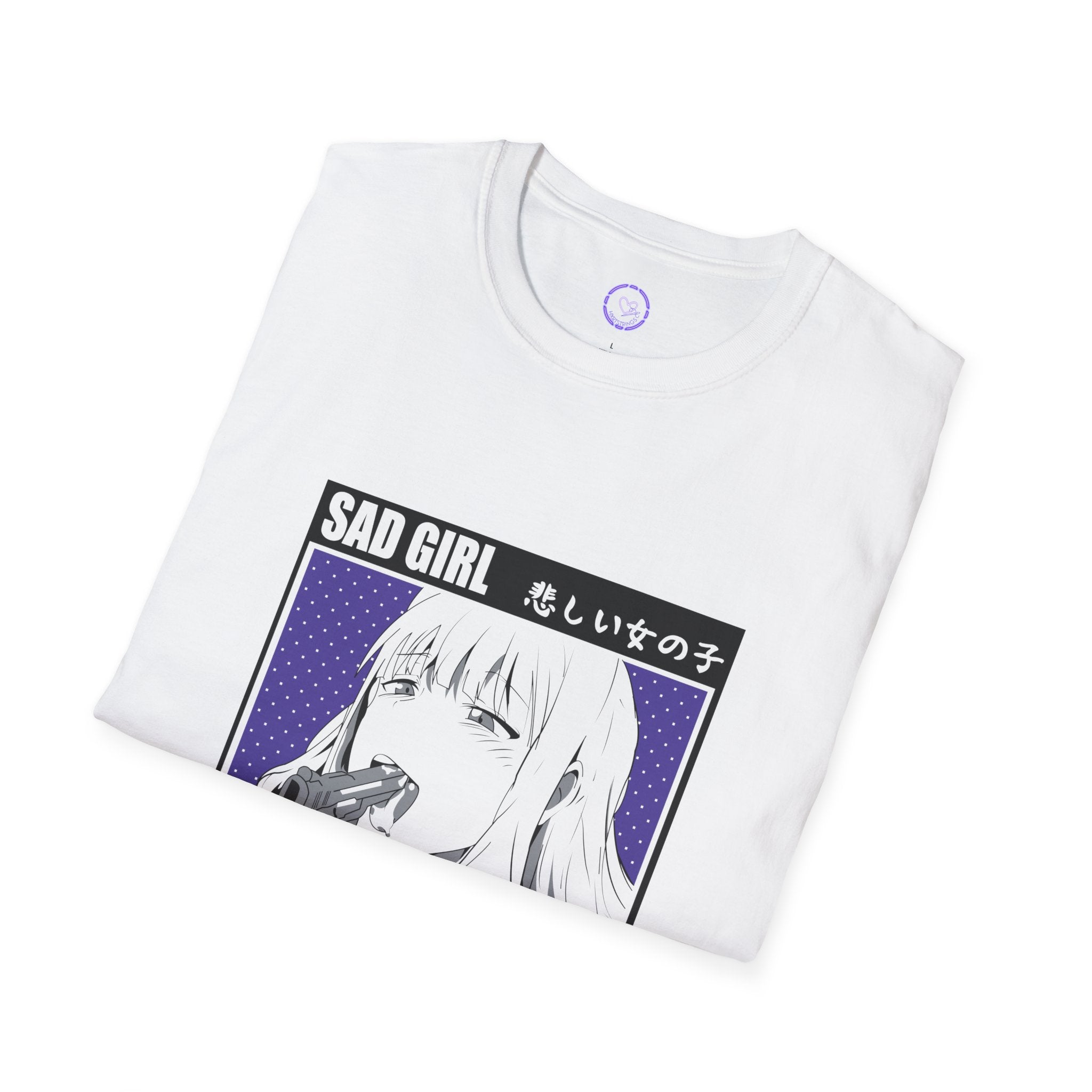 Sad Girl Bad Girl Anime Portrait T-Shirt | Japanese Text, Retro Manga Panel