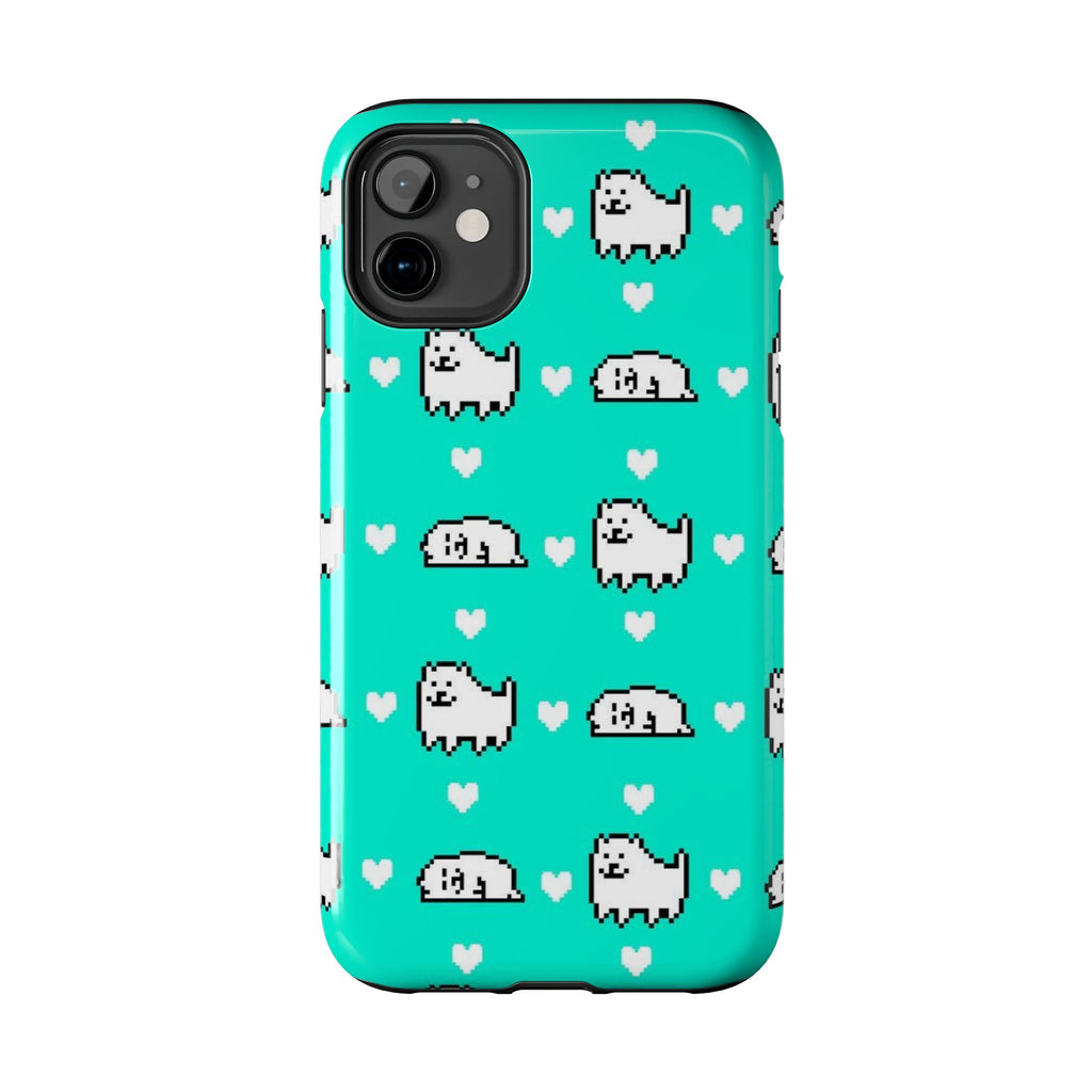 Undertale Cute Teal Kawaii Pixel Dog Pattern Phone Case | Cute Hearts Tough Phone Cases