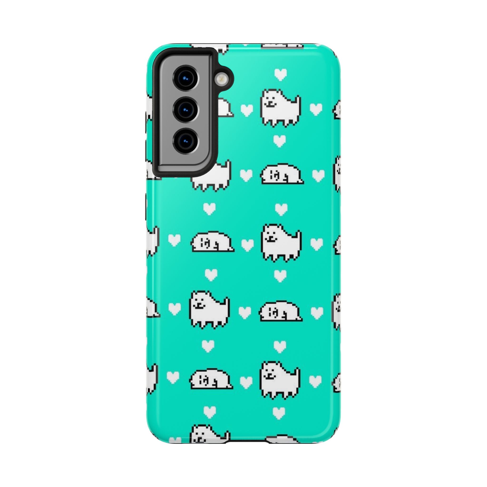 Undertale Cute Teal Kawaii Pixel Dog Pattern Phone Case | Cute Hearts Tough Phone Cases