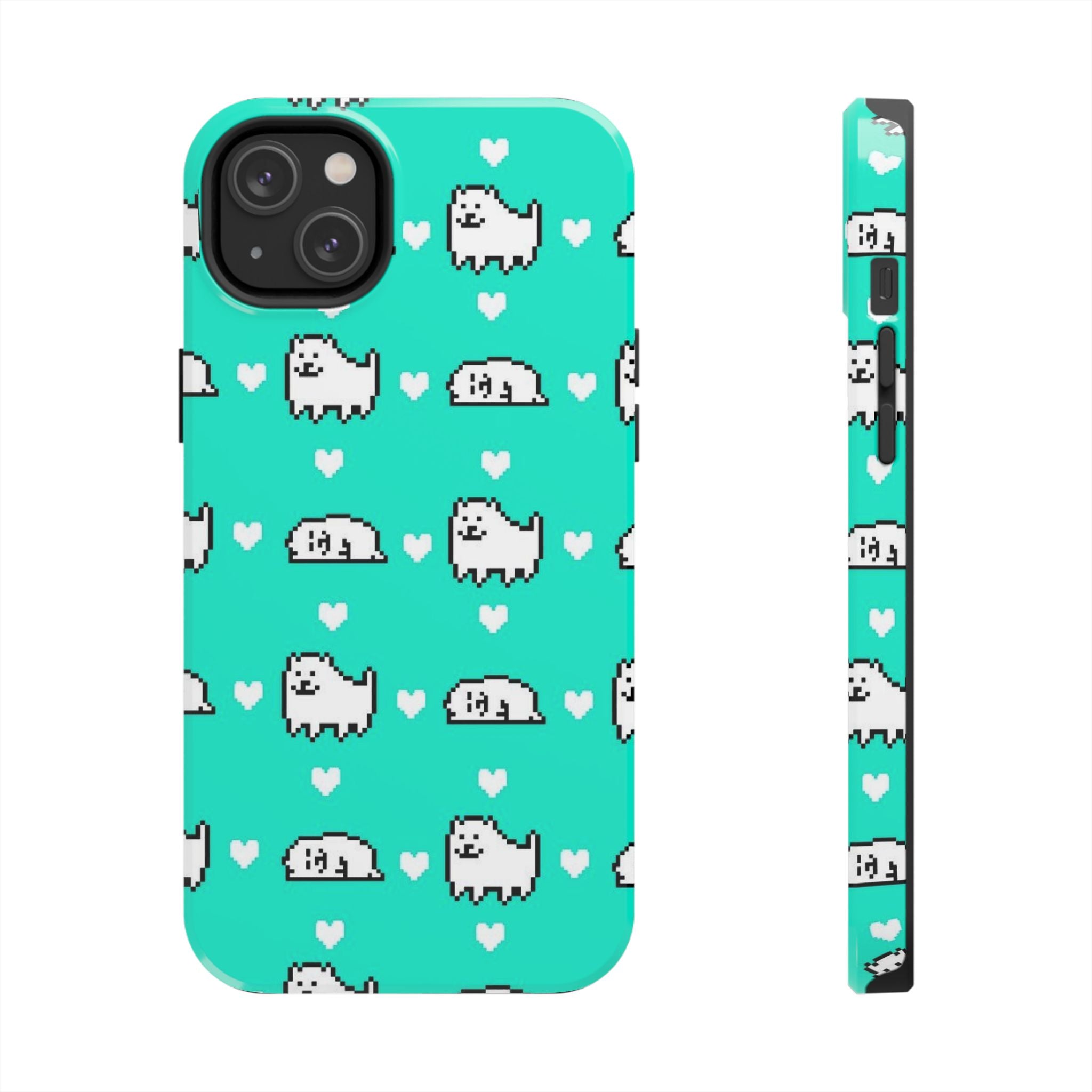 Undertale Cute Teal Kawaii Pixel Dog Pattern Phone Case | Cute Hearts Tough Phone Cases