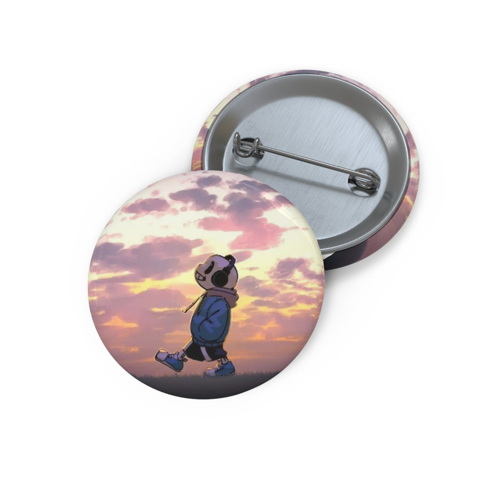 Undertale Sans Panda Kid Walking at Sunset Pin Button | Enamel Style Round Pin