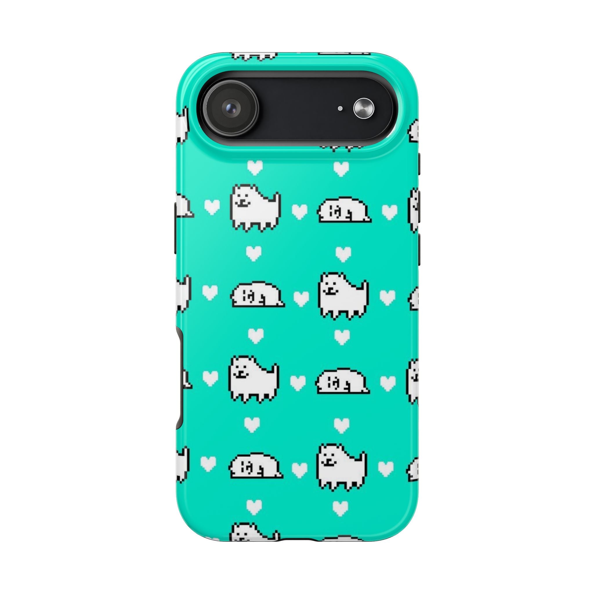 Undertale Cute Teal Kawaii Pixel Dog Pattern Phone Case | Cute Hearts Tough Phone Cases