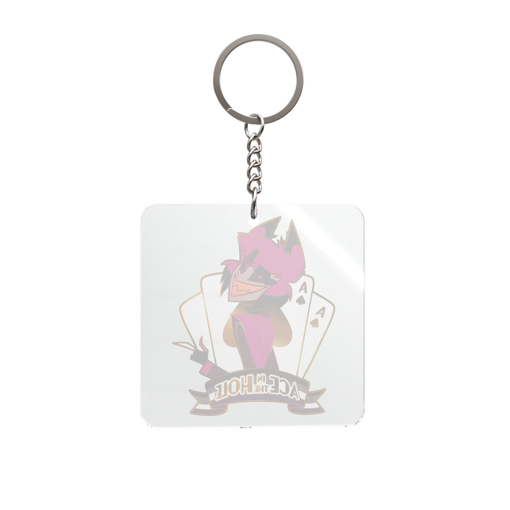 Alastor Hazbin Hotel Ace of Hearts Fox Illustration Square Keychain | Playing Card Mascot