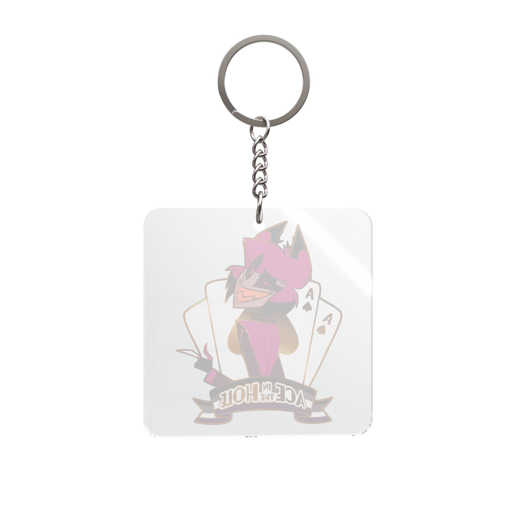 Alastor Hazbin Hotel Ace of Hearts Fox Illustration Square Keychain | Playing Card Mascot