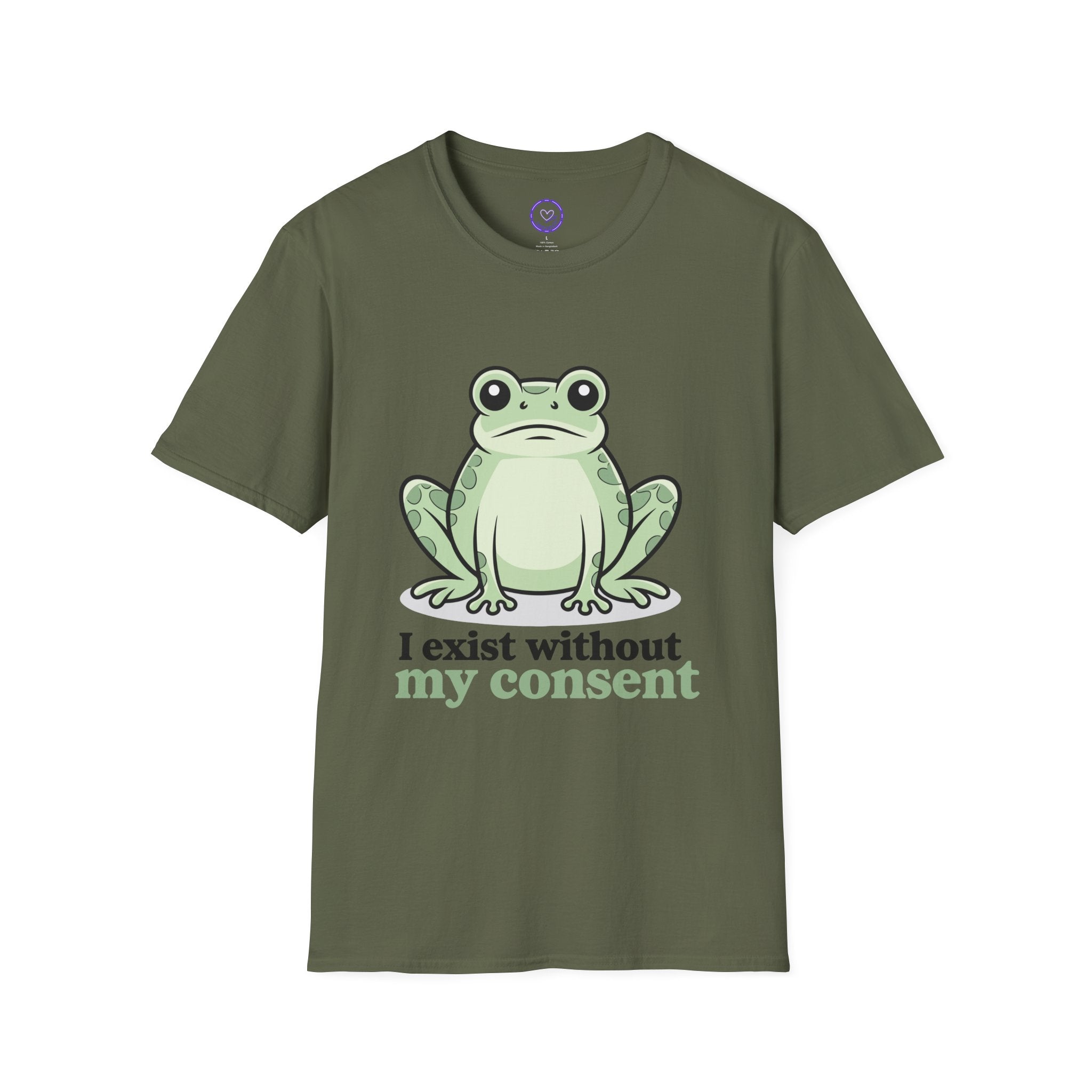 Funny Kawaii Frog Illustration I exist without my consent T-Shirt | Funny Frog Tee