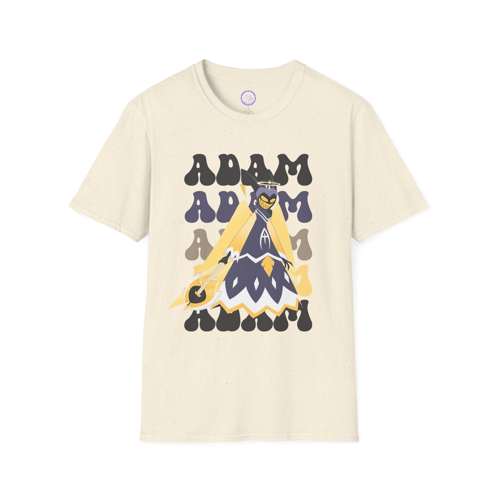 Adam Hazbin Hotel Repeated Graphic T-Shirt | Retro Psychedelic Character Illustration