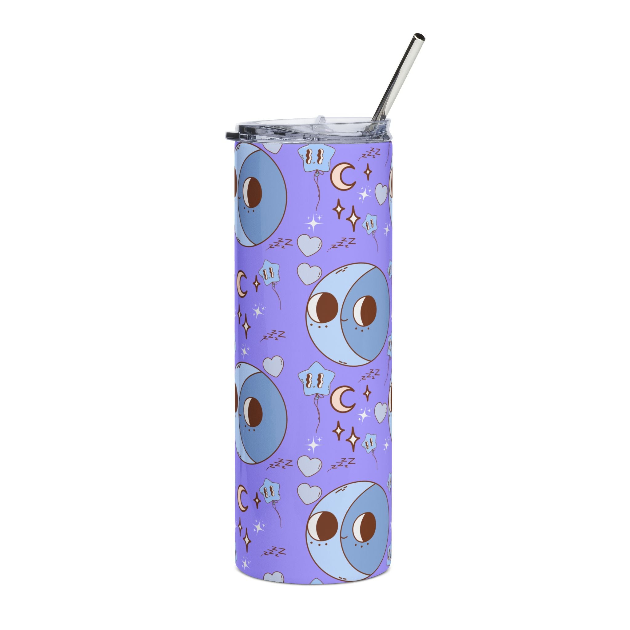 Night Time Vibes Retro Groovy Cute Blue Moon Pattern Tumbler | 20oz Stainless Steel