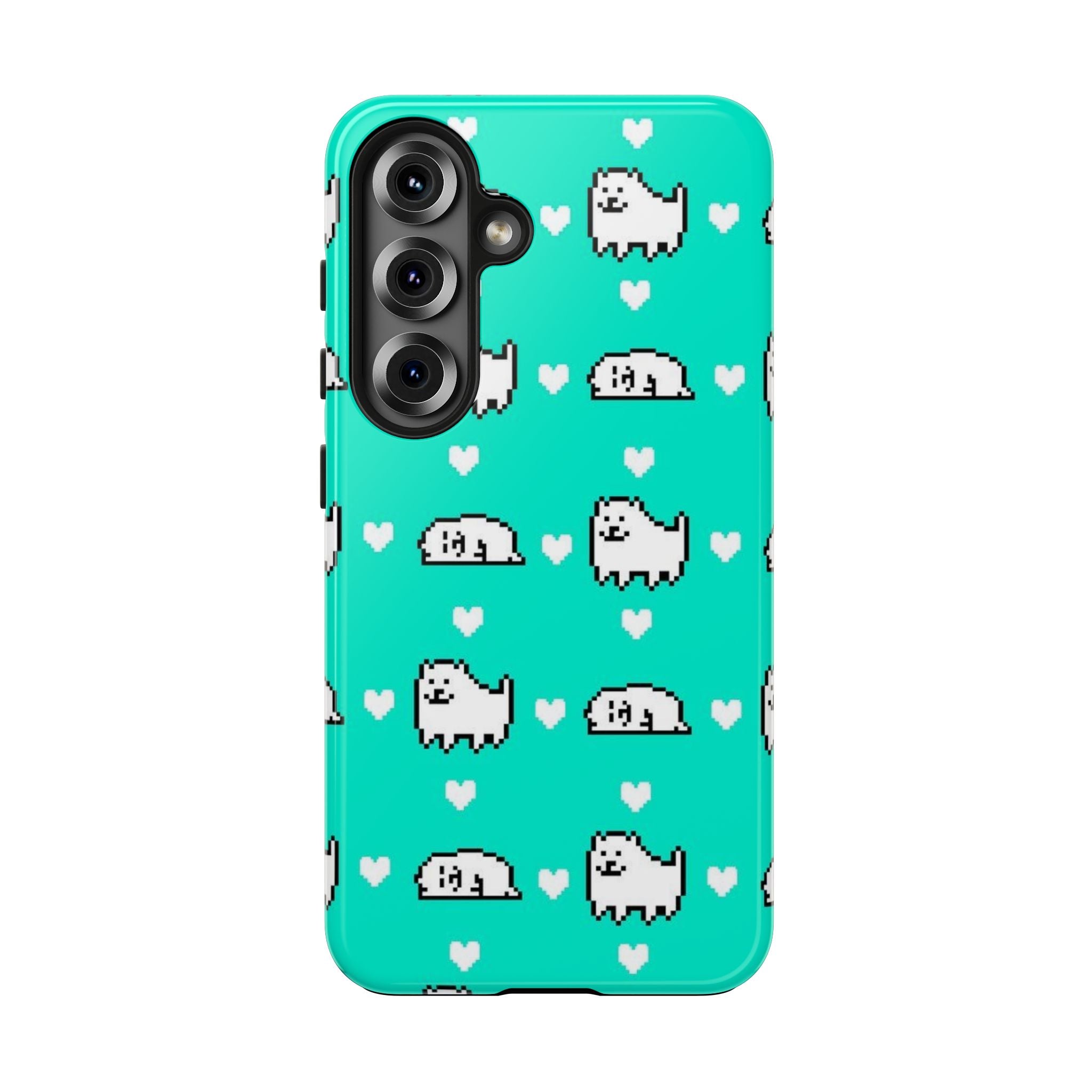 Undertale Cute Teal Kawaii Pixel Dog Pattern Phone Case | Cute Hearts Tough Phone Cases