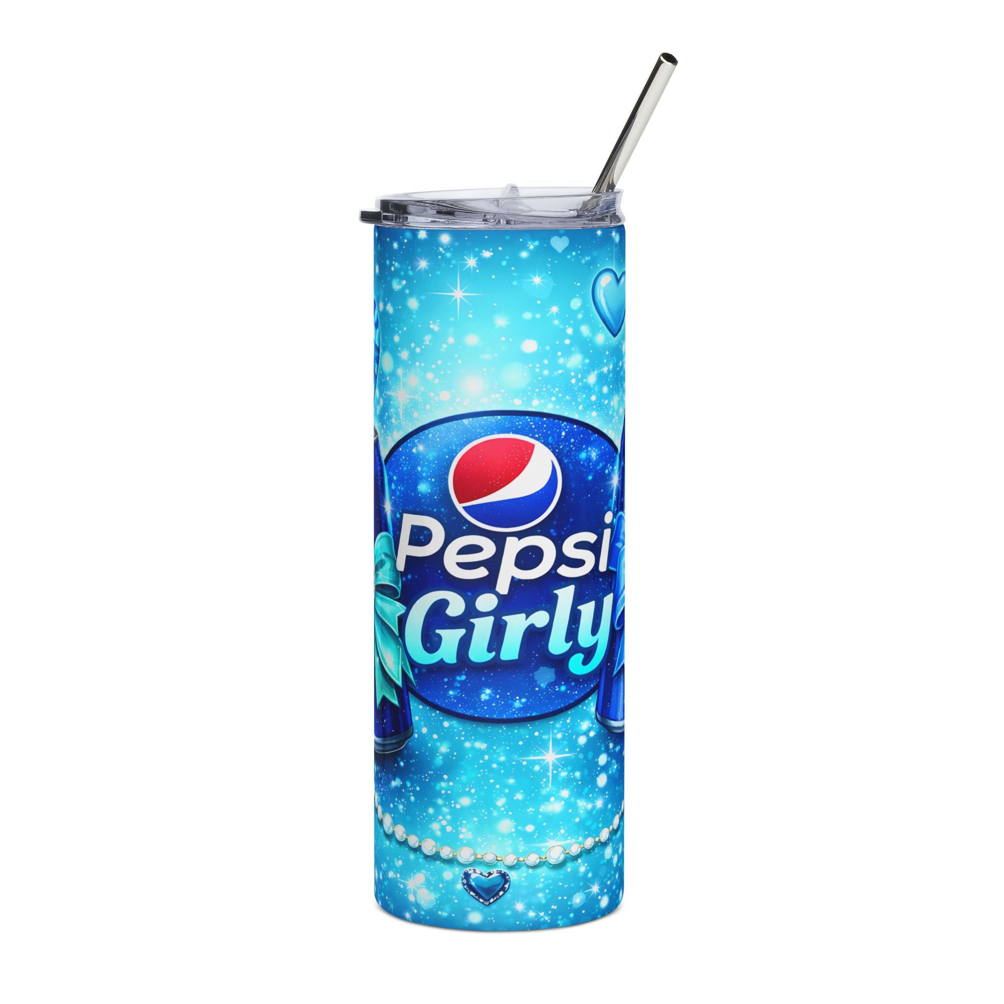 Pepsi Girly Blue Sparkle Can Tumbler | 20oz Stainless Steel Tumbler Soda Drinkware Gift