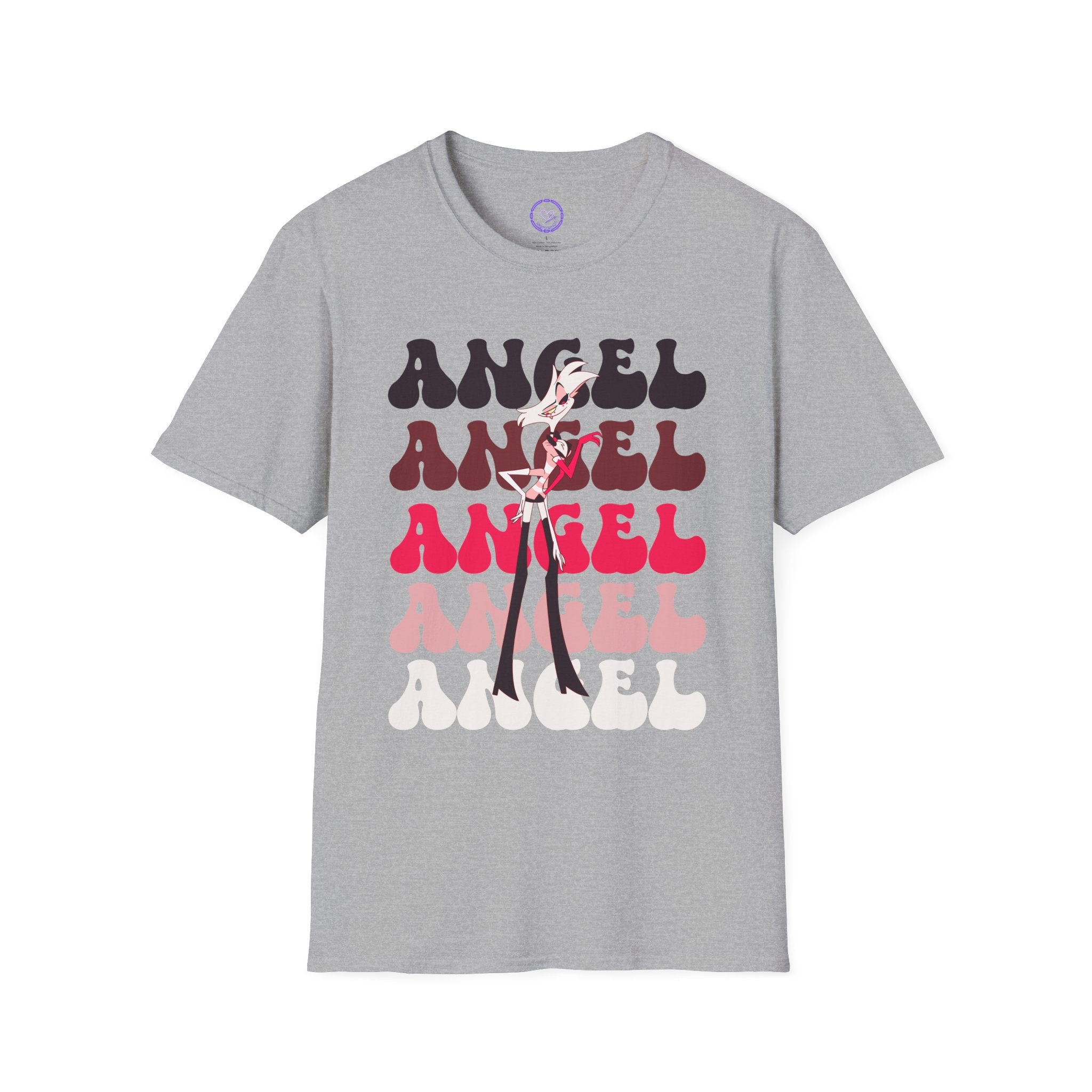 Angel Dust Hazbin Hotel Retro Text T-Shirt | Layered Typography, Fashion Silhouette