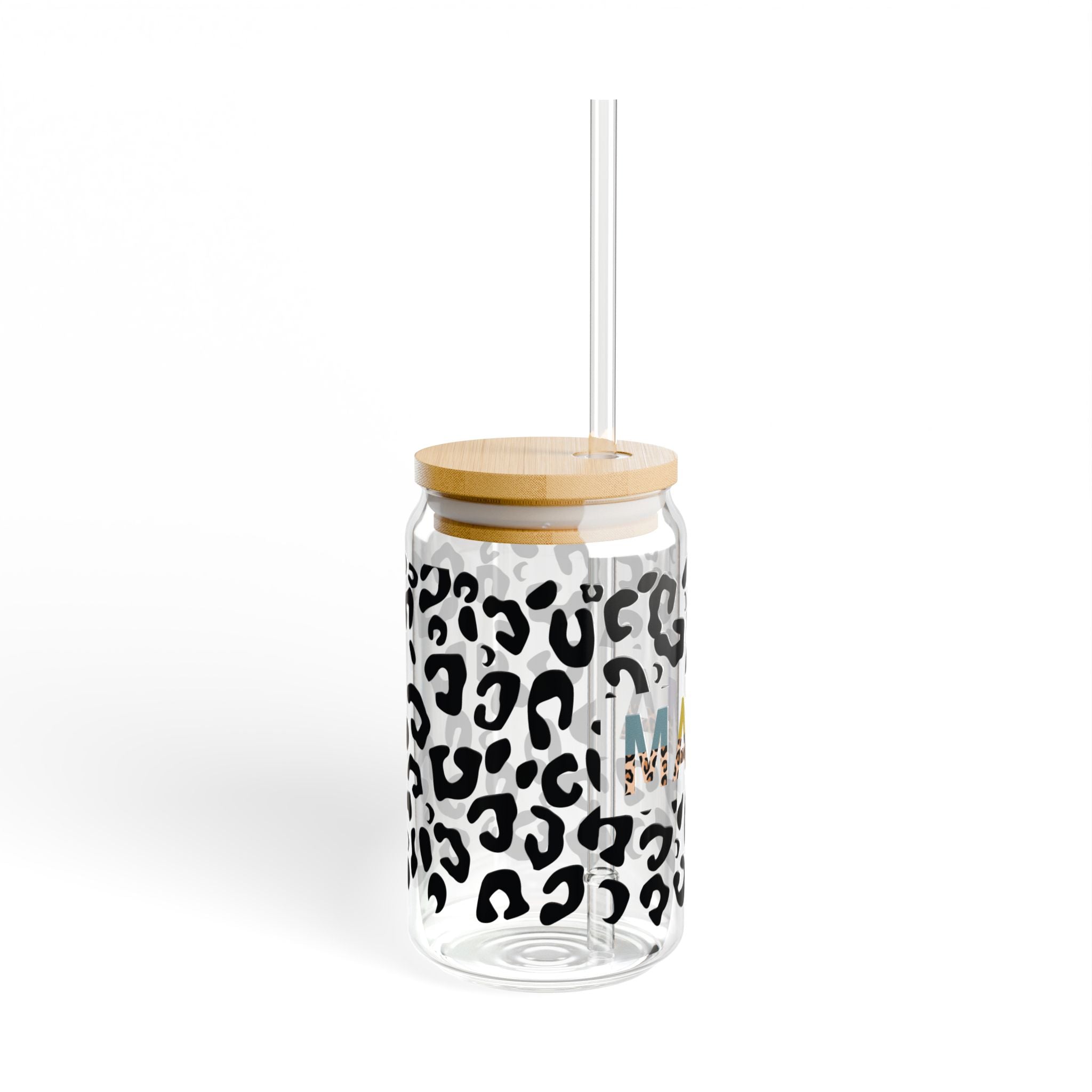 Mama Leopard Print Libbey Sipper Glass | 16oz Mason Jar Style with Straw