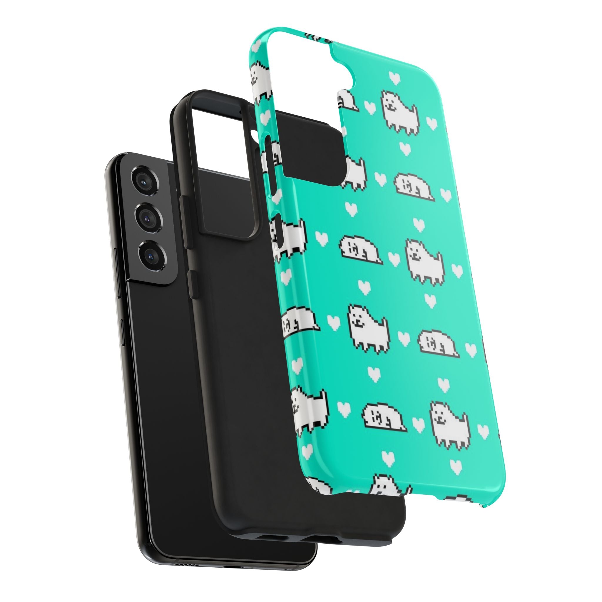 Undertale Cute Teal Kawaii Pixel Dog Pattern Phone Case | Cute Hearts Tough Phone Cases