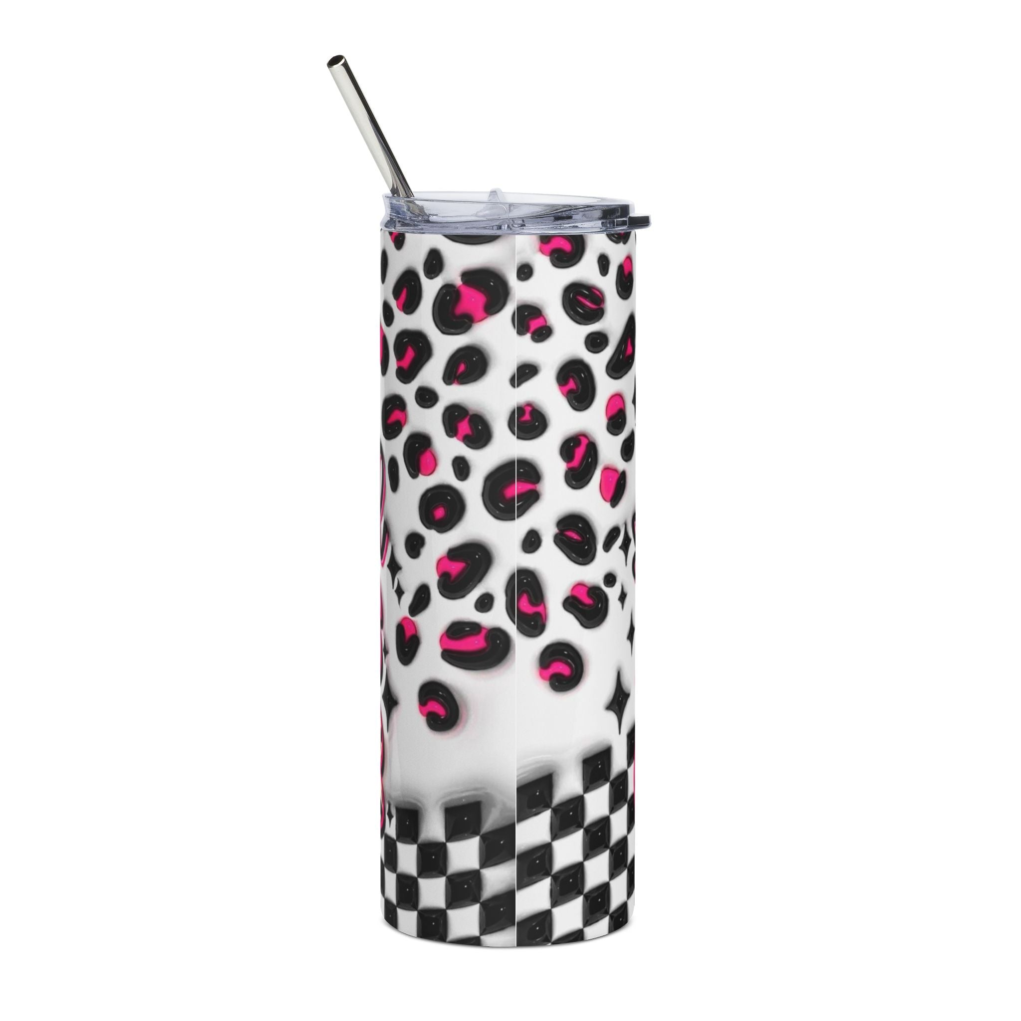 Overstimulated Mom Tumbler | 20oz Stainless Steel Leopard Checker Travel Cup