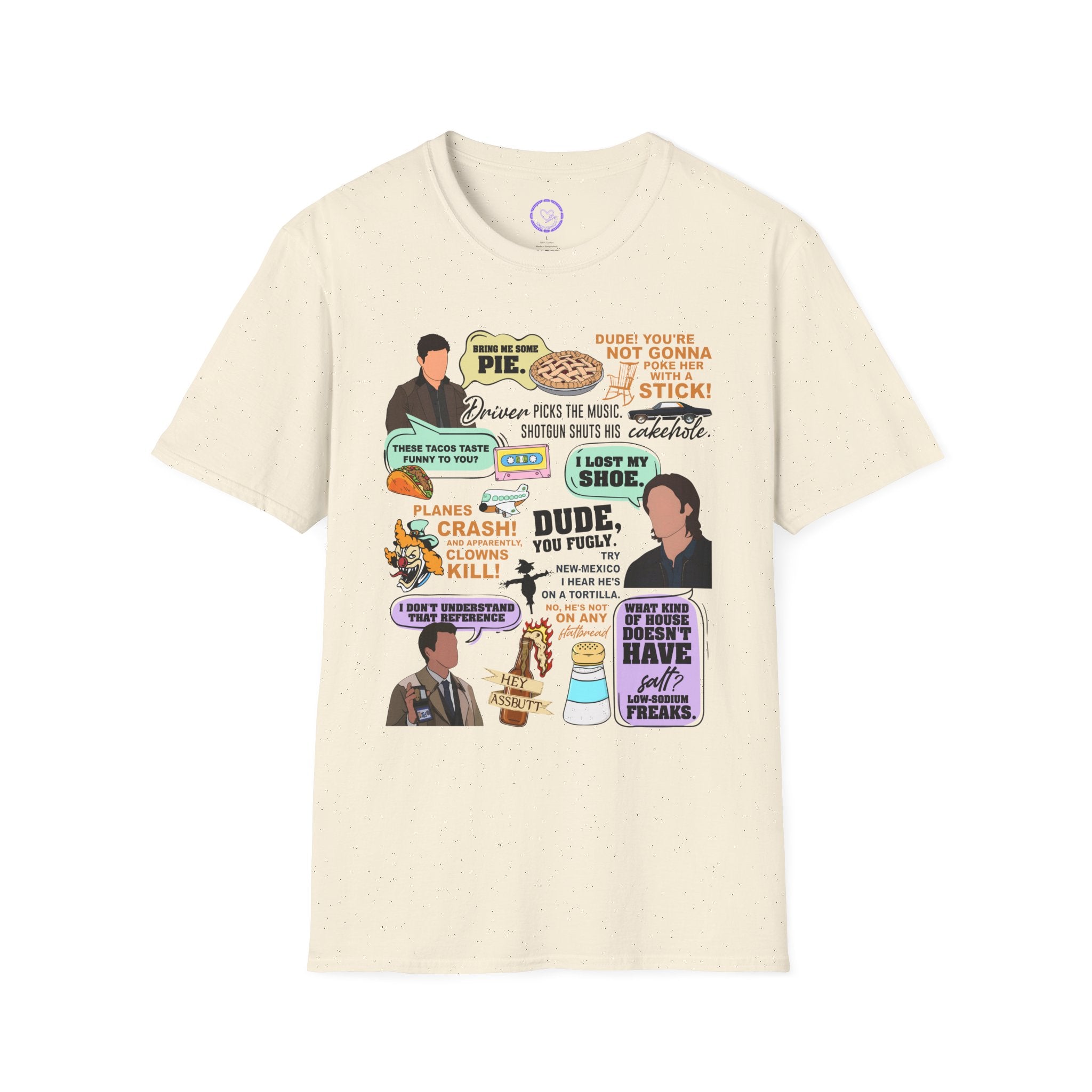 Supernatural Funny Character Quote Collage T-Shirt | Pop Culture Quotes, Character Stickers