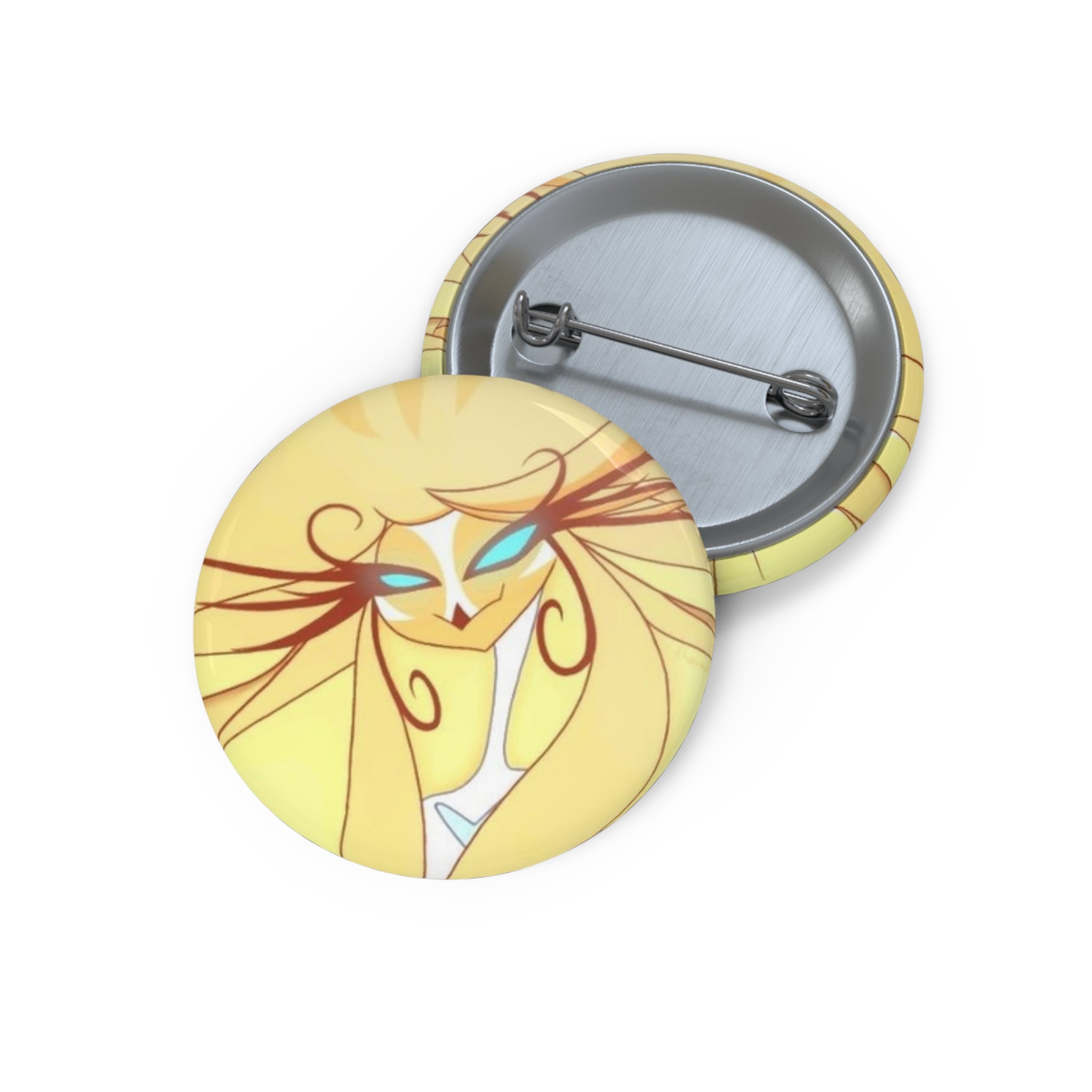 Hazbin Hotel Speaker of God Stylized Blonde Goddess Pin Button | Round Art Badge, Yellow Portrait