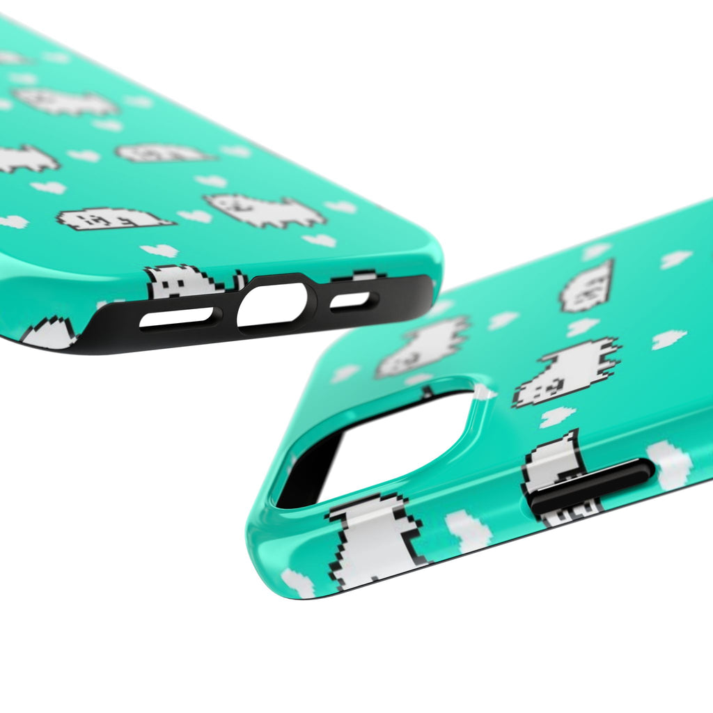 Undertale Cute Teal Kawaii Pixel Dog Pattern Phone Case | Cute Hearts Tough Phone Cases