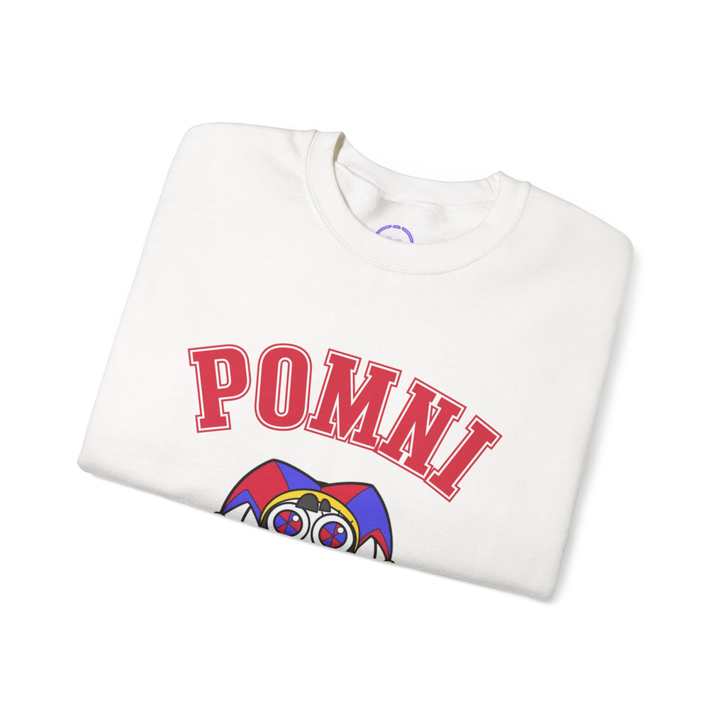 Pomni The Amazing Digital Circus Varsity Jester Character Crewneck Sweatshirt | Cartoon Clown Logo
