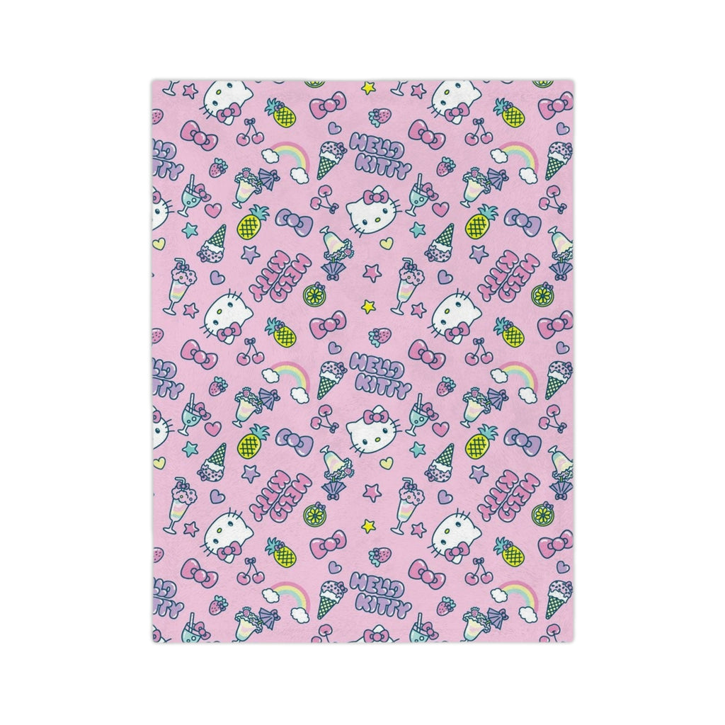 Hello Kitty Pattern Velveteen Blanket | Pink Kawaii Character Throw