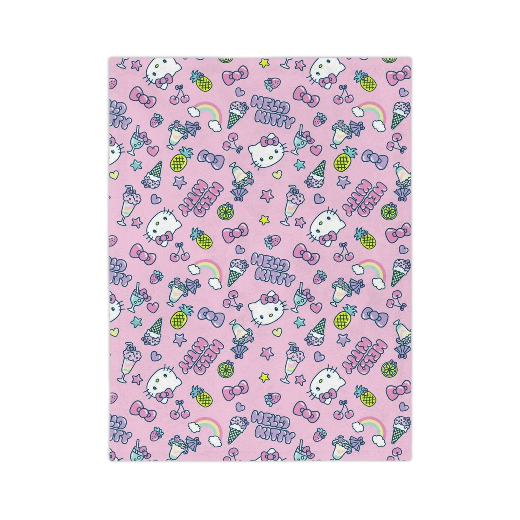Hello Kitty Pattern Velveteen Blanket | Pink Kawaii Character Throw
