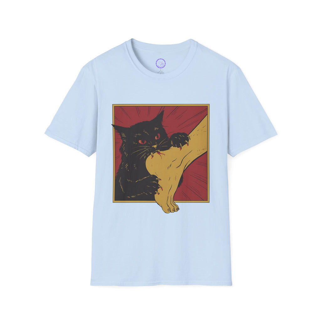 Cat Bite T-Shirt — Black Cat Biting Paw Graphic Tee