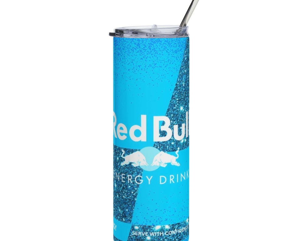 Blue Glitter Energy Logo Tumbler 20oz | Stainless Steel Travel Cup